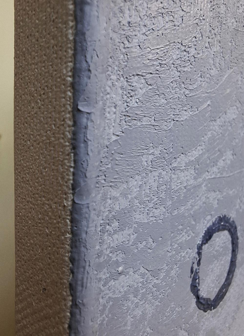 Oil painting End of November by Sergiy Voichenko: gray textured wall with dark circular mark