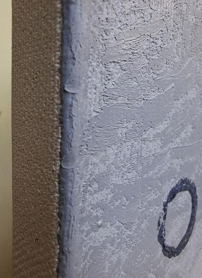 Oil painting End of November by Sergiy Voichenko: gray textured wall with dark circular mark