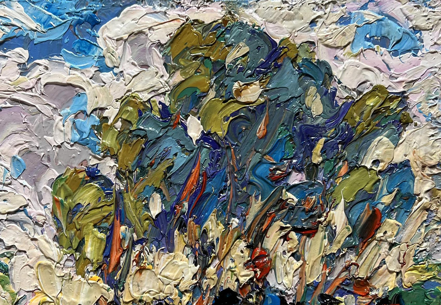 Oil painting Green rustle of grass by Oleksiy Ivanyuk with blue green textures