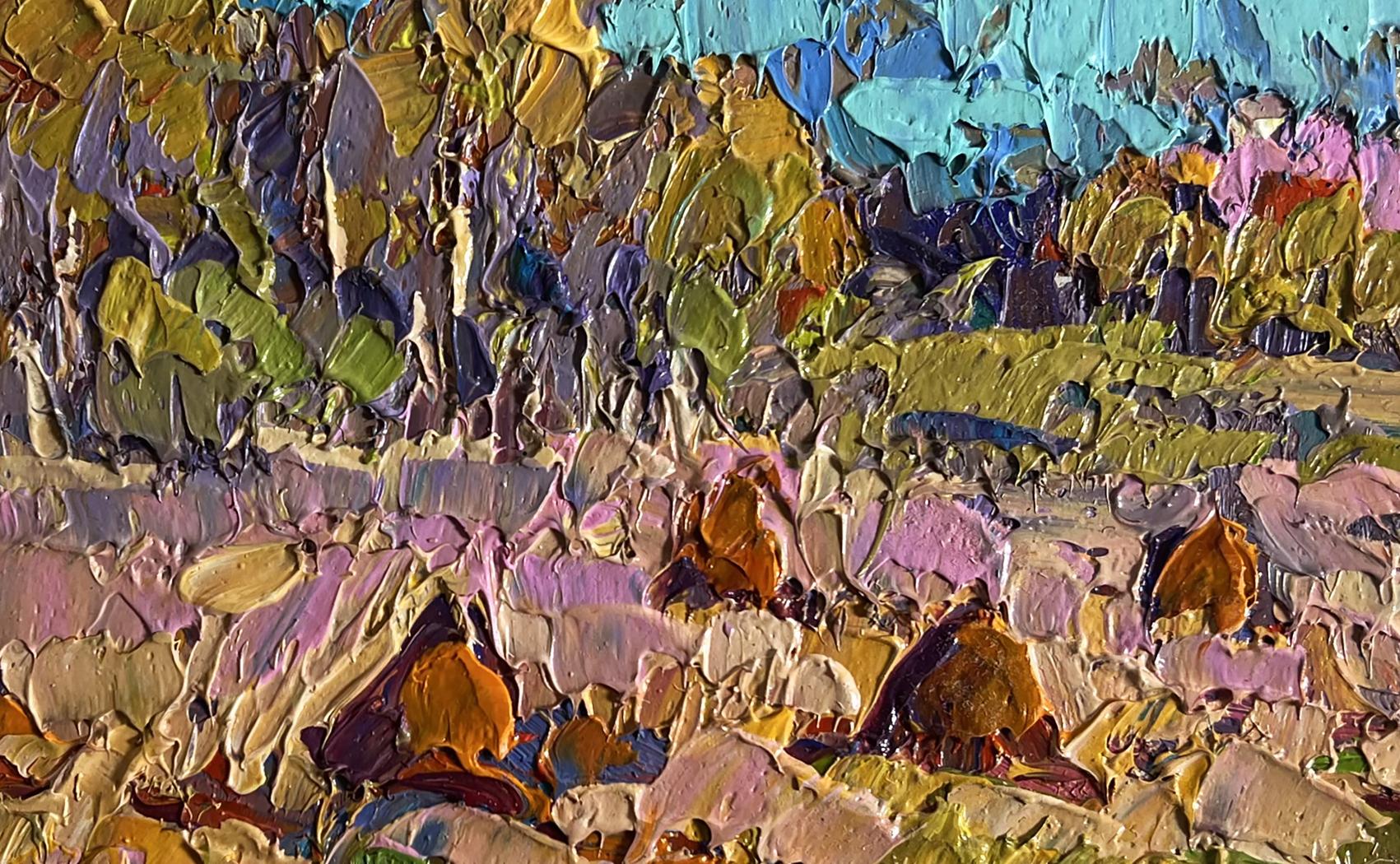 Oil painting Autumn haystacks by Oleksiy Ivanyuk in vibrant impasto