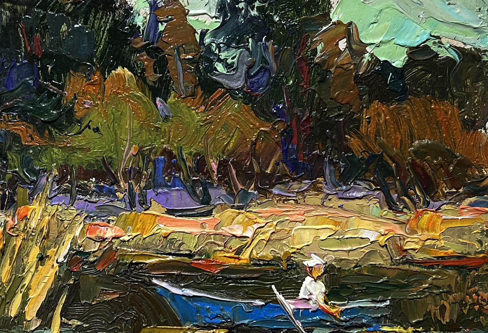 Oil painting I swim to the river bank by Oleksiy Ivanyuk vibrant impressionist scene
