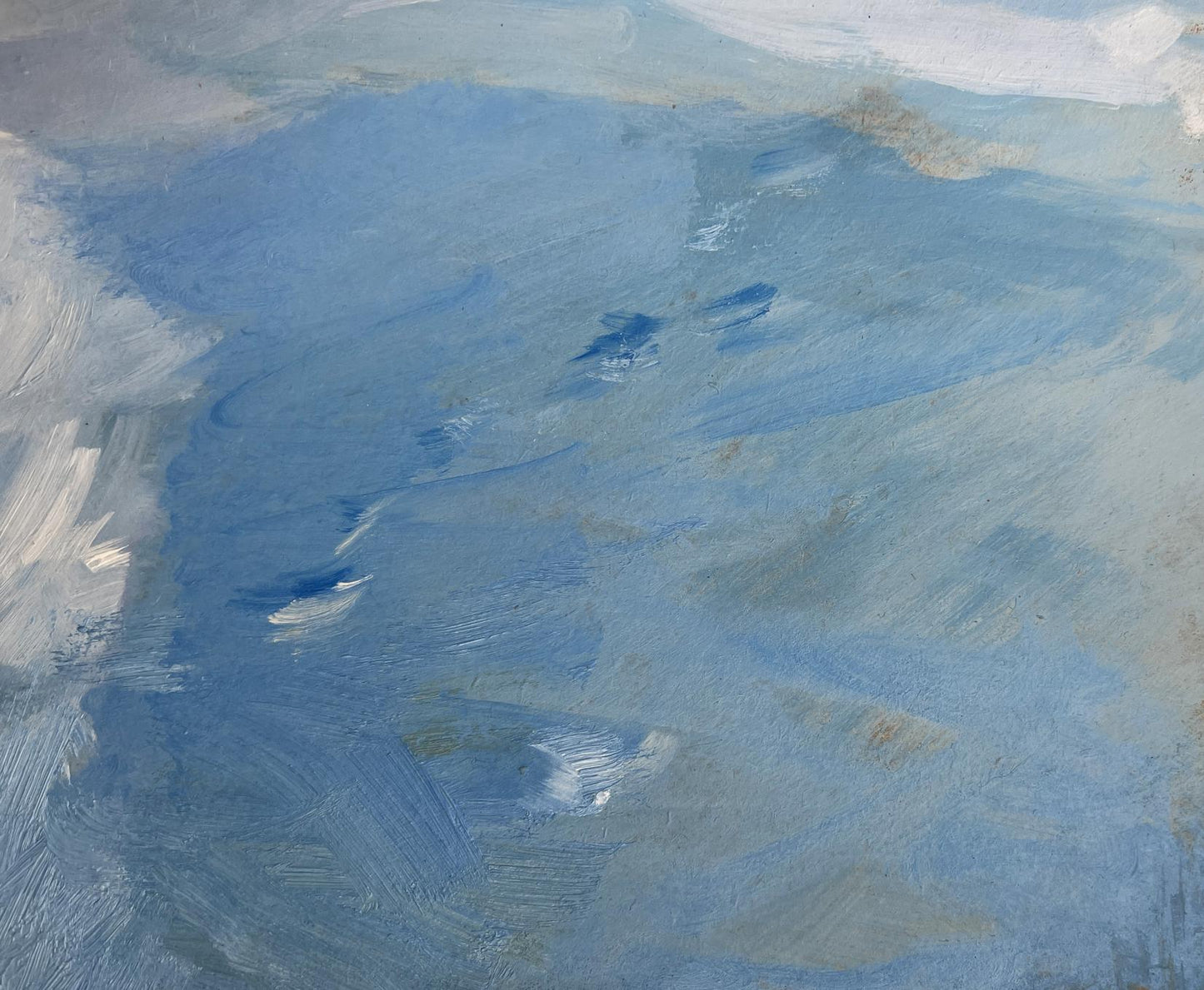 Quiet village in winter oil painting by Yuriy Suprunchuk, blue-gray abstract