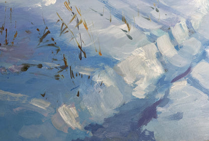 Oil painting After the night snowfall by Yuriy Suprunchuk, textured blue whites gold