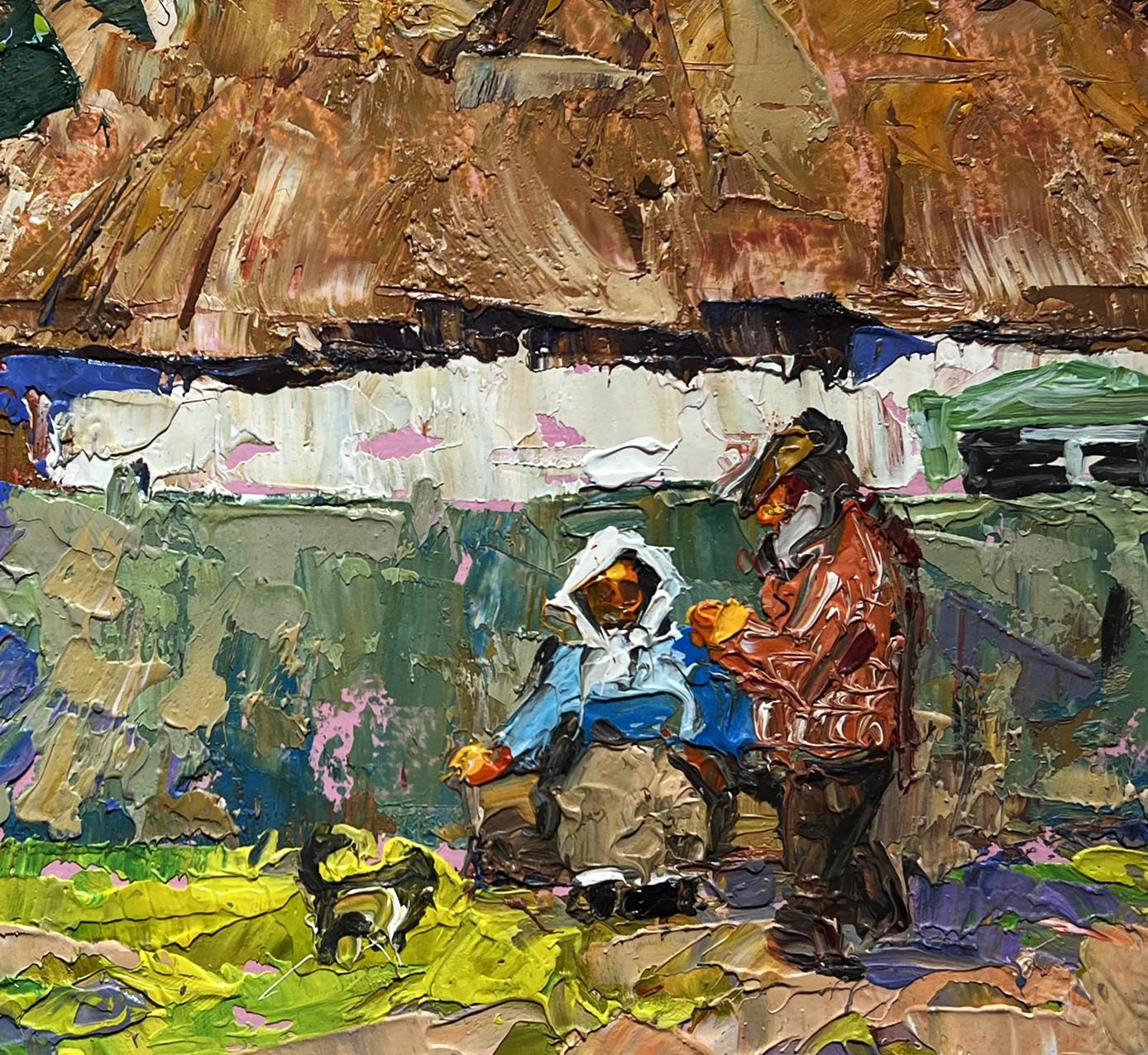 Vibrant impressionist oil painting Quiet village conversation by Oleksiy Ivanyuk