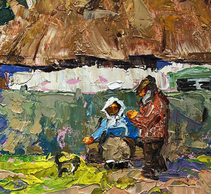 Vibrant impressionist oil painting Quiet village conversation by Oleksiy Ivanyuk