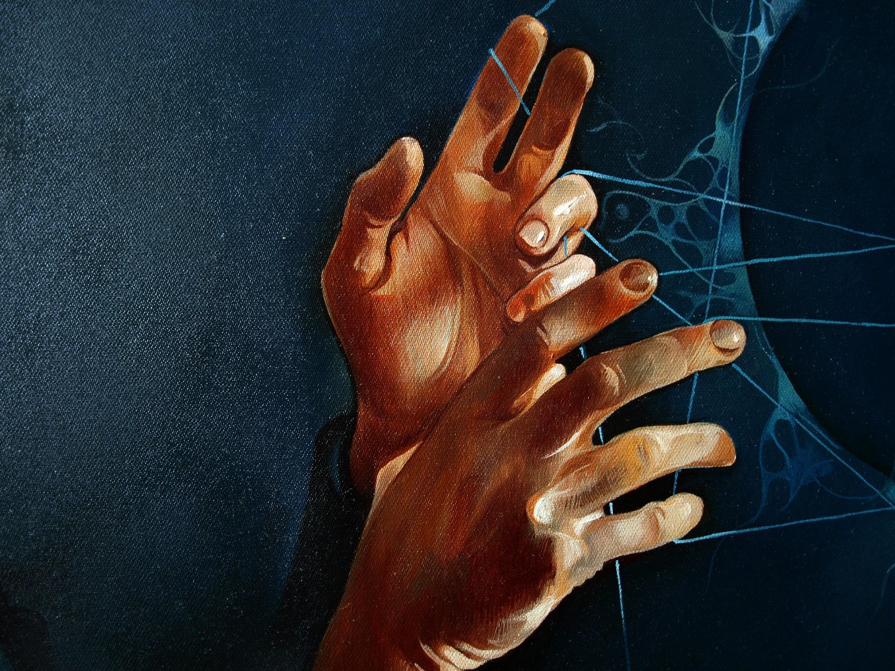 Detailed oil painting of two warm hands by Gemarmen Konsta G. Amelinn