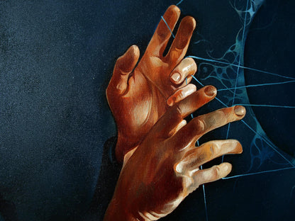 Detailed oil painting of two warm hands by Gemarmen Konsta G. Amelinn