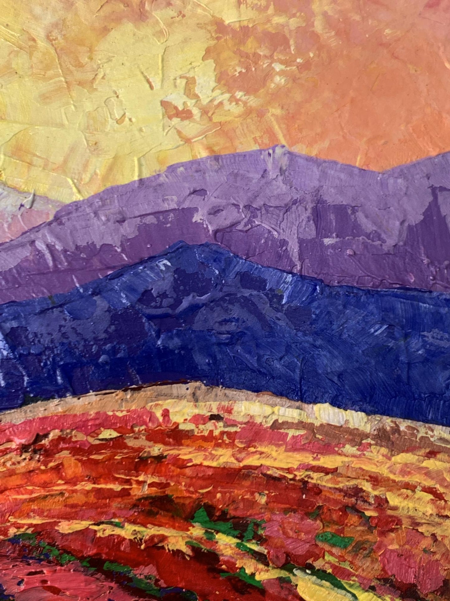 V. Zadorozhnya Crimson sunset in the mountains oil painting