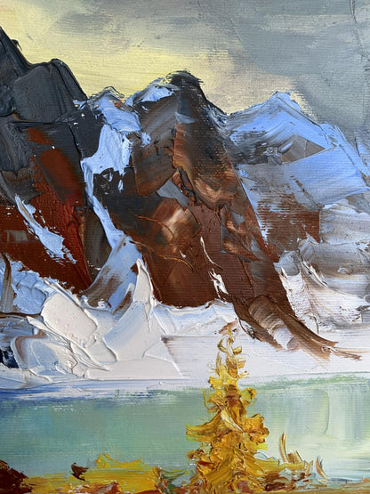 Impressionistic oil painting of huge mountains by Tatyana Derdey