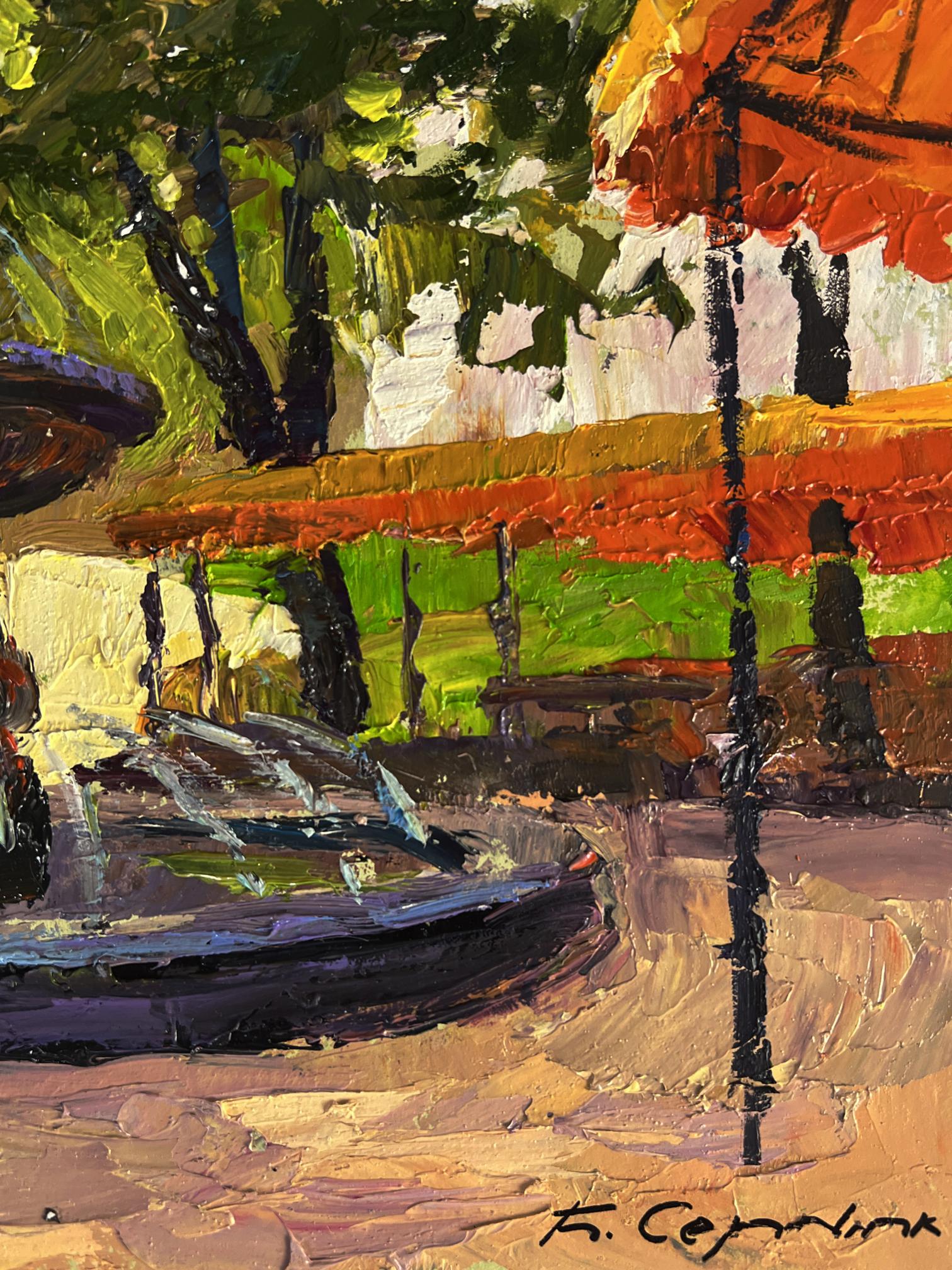 Vibrant impressionist oil painting of Fountain in the city park by Boris Serdyuk