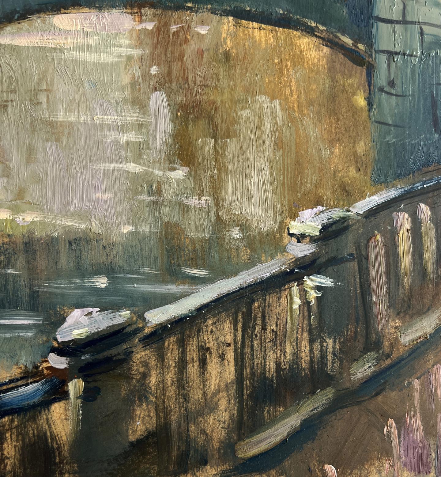 Weathered stone bridge railing in Yuriy Suprunchuk oil painting
