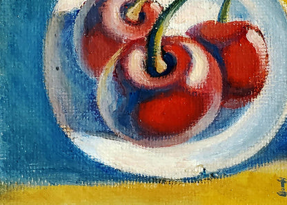 Oil painting of vibrant red cherries by Daniil Litvinov