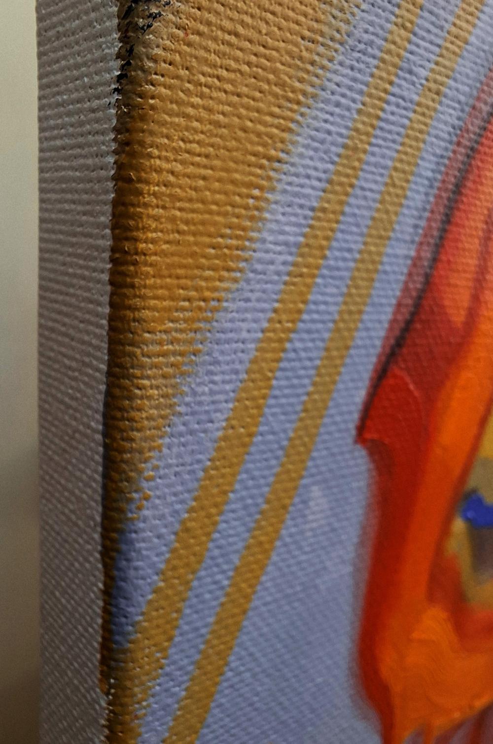 Vibrant oil painting The fish goes for a walk by Sergiy Voichenko with bold orange blue stripes