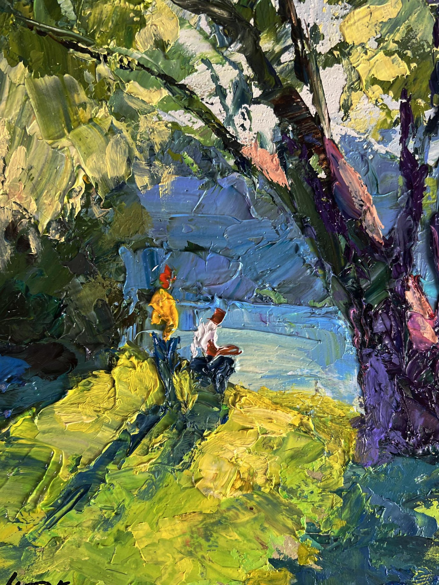 Vibrant impressionist oil painting Relaxing on the river by Boris Serdyuk