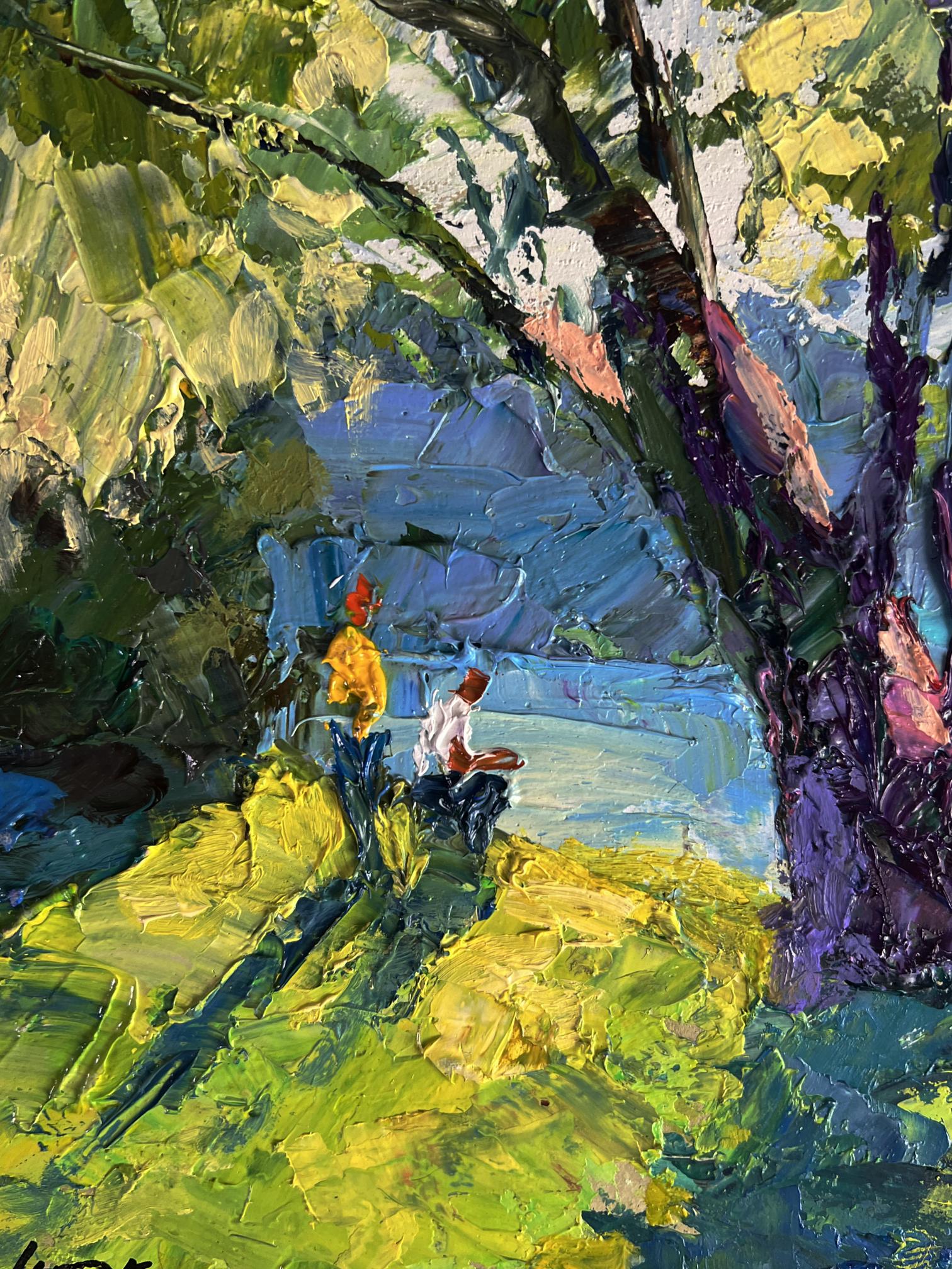 Vibrant impressionist oil painting Relaxing on the river by Boris Serdyuk