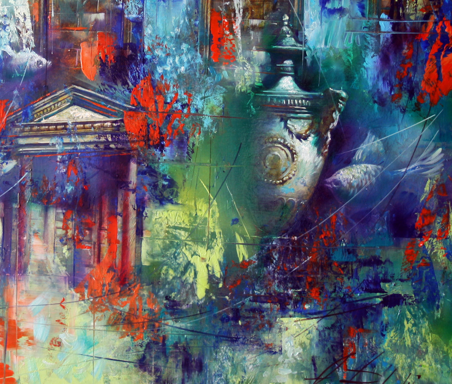 Oil painting Forgotten still life by Alexander Dobrodiy ornate metallic urn