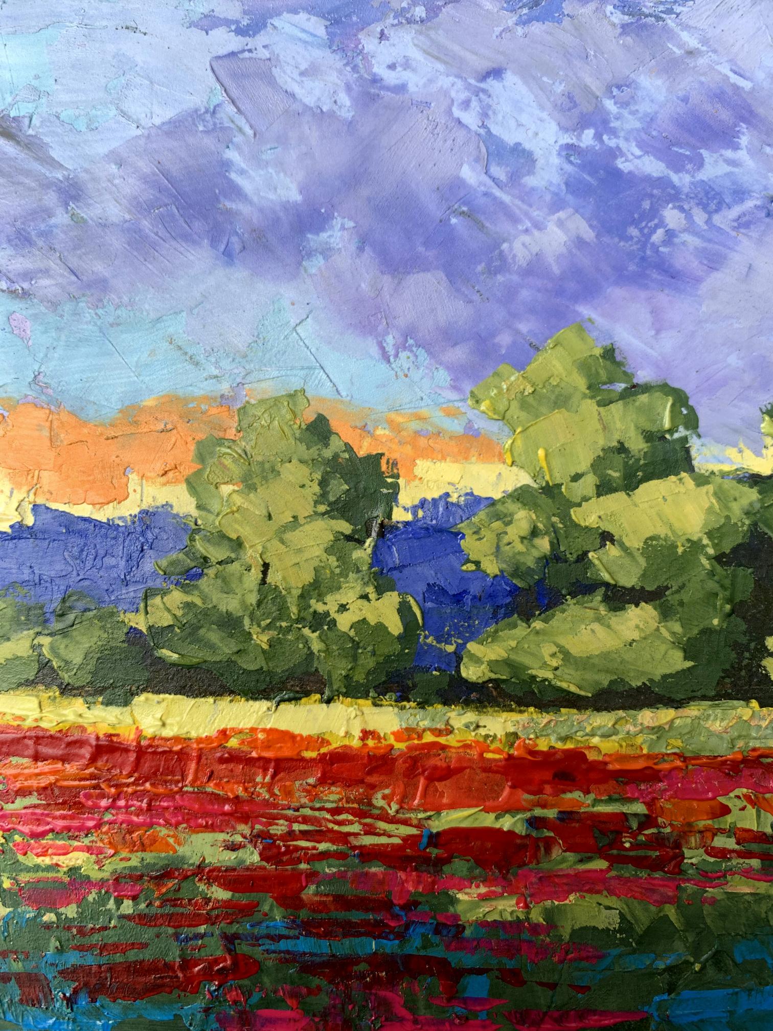 Vibrant impressionist oil painting by V. Zadorozhnya: orange glow landscape