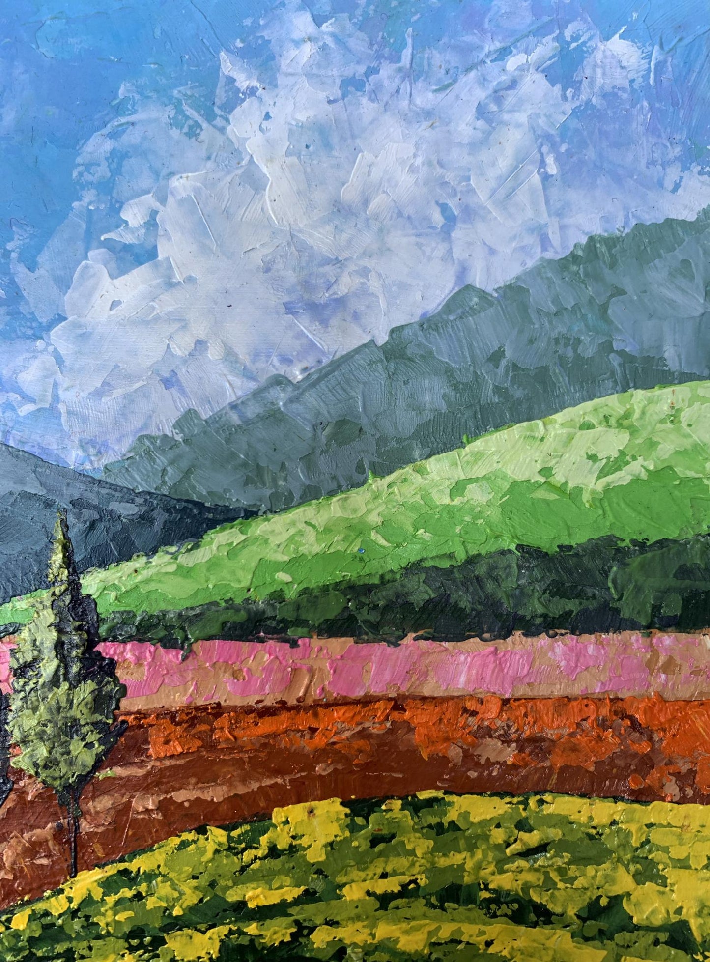 Vibrant Oil painting Mountain Glade V. Zadorozhnya impressionist landscape