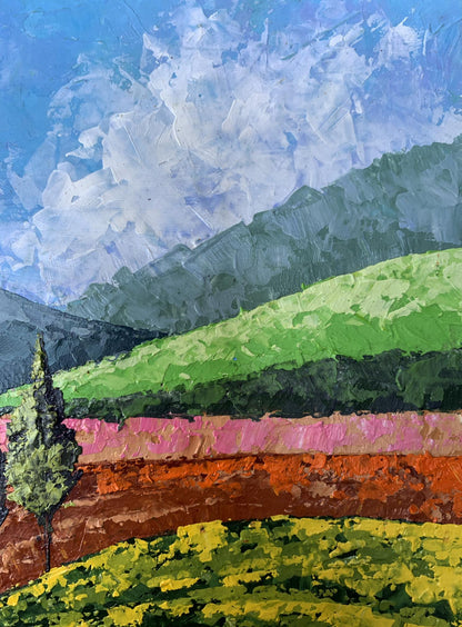 Vibrant Oil painting Mountain Glade V. Zadorozhnya impressionist landscape