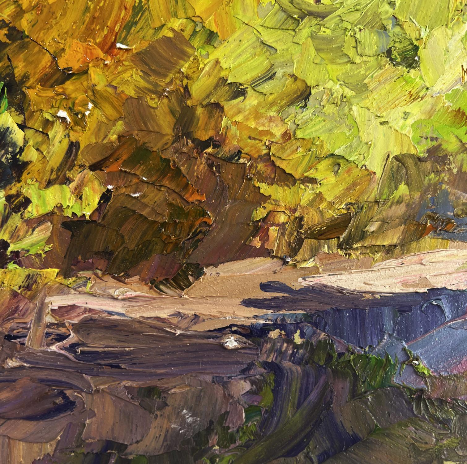 Oil painting Warm light spreading around Boris Serdyuk with impasto yellows and greens