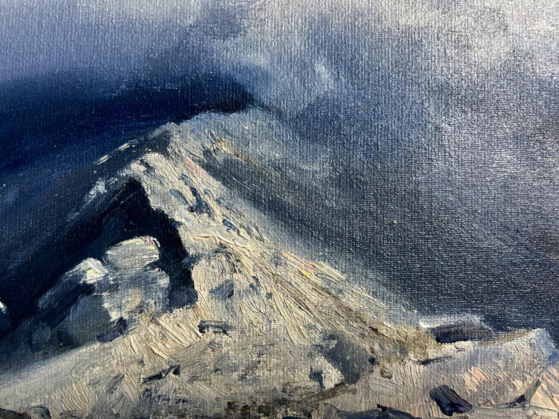 Oil painting Snow storm in the mountains by Tatyana Derdey