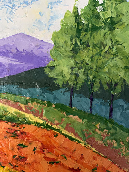 Vibrant impressionist oil painting Far away in the mountains by V. Zadorozhnya