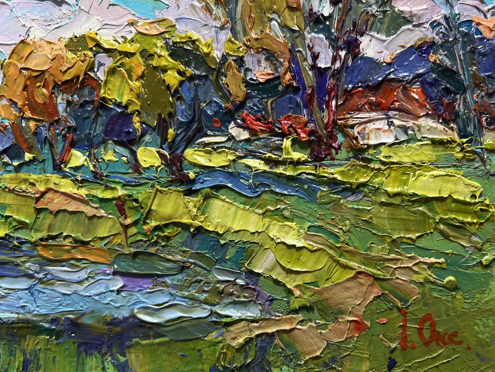 Oil painting Near the village lake by Oksana Ivanyuk, vibrant landscape