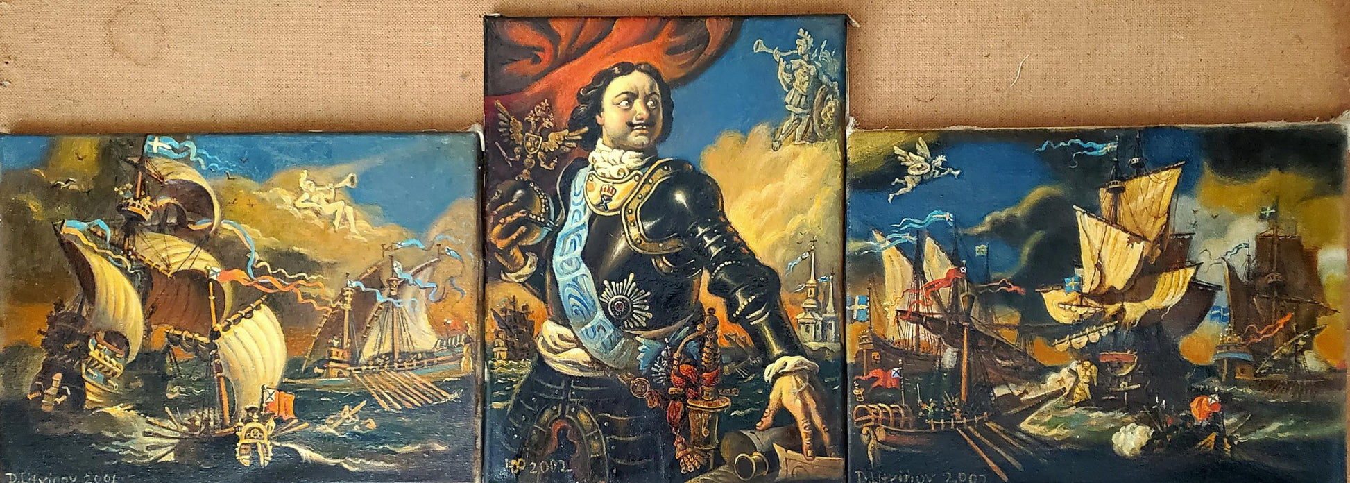 Oil painting portrait of Peter at sea by Daniil Litvinov on ceramic tiles