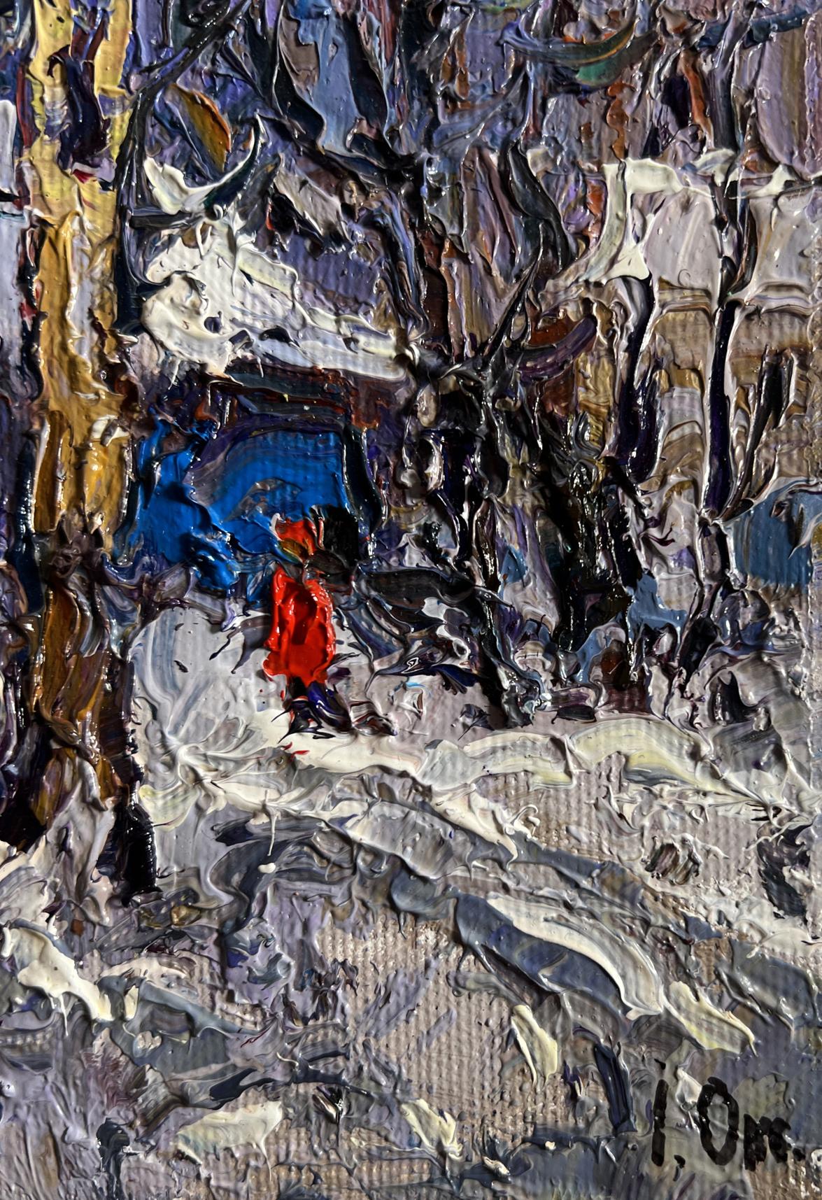 Oil painting The winter night came quickly by Oksana Ivanyuk vibrant red figure