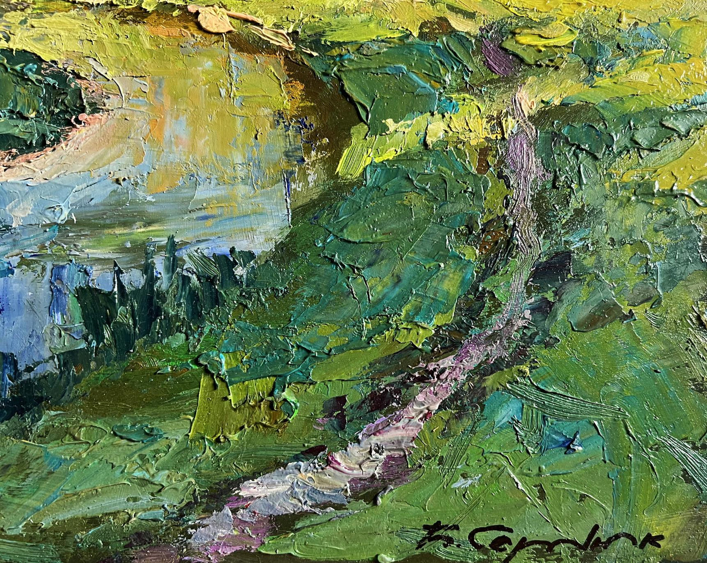 Oil painting Forest along the river by Boris Serdyuk impasto landscape