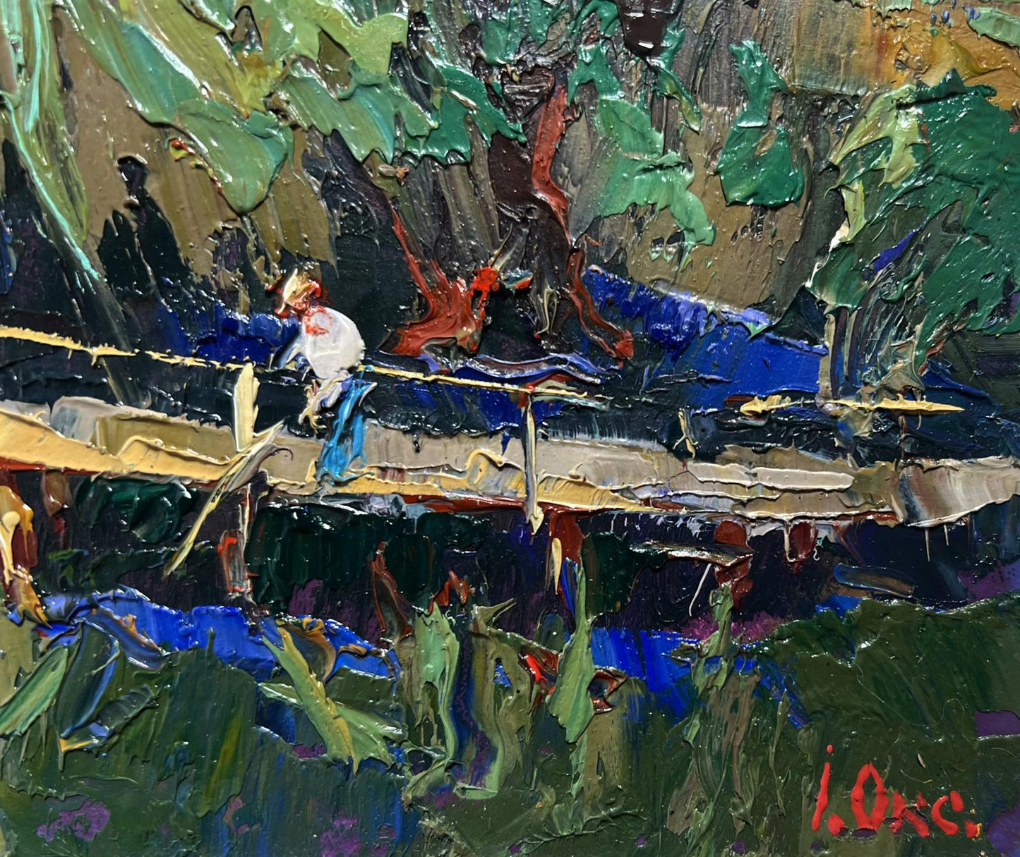 Vibrant impressionist oil painting At the Night Lake by Oksana Ivanyuk