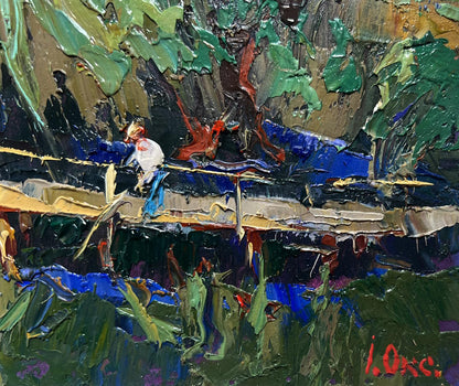 Vibrant impressionist oil painting At the Night Lake by Oksana Ivanyuk