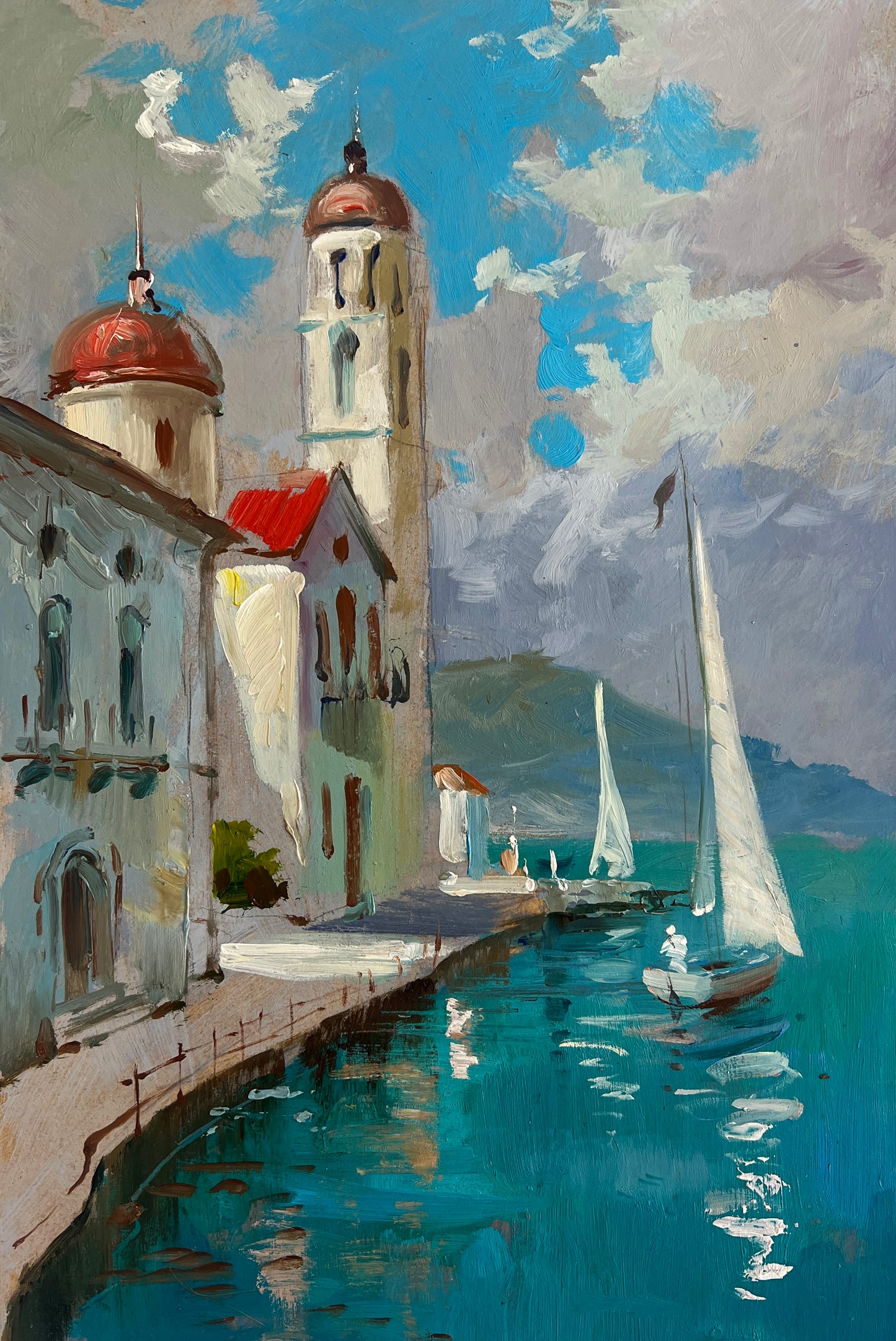 Vibrant impressionist coastal town painting by Yuriy Suprunchuk fine art
