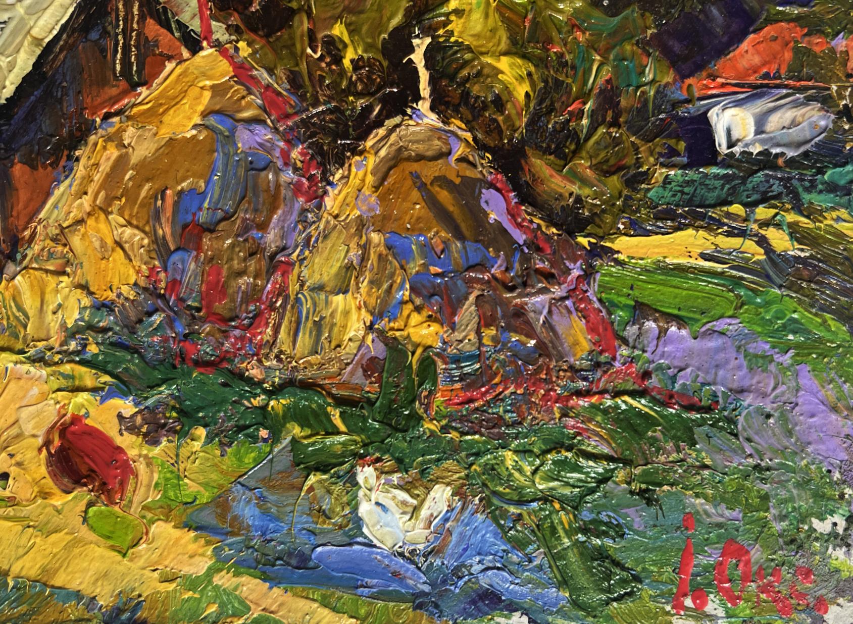Vibrant impressionist oil painting In the village after the rain by Oksana Ivanyuk
