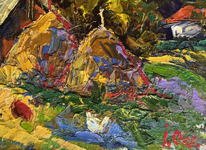 Vibrant impressionist oil painting In the village after the rain by Oksana Ivanyuk
