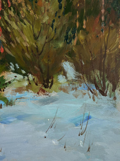 Impressionistic oil painting Path in the winter forest by Yuriy Suprunchuk