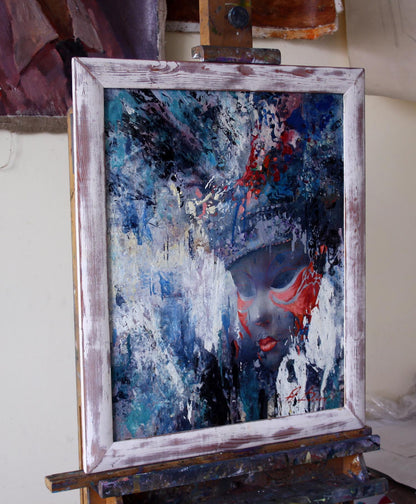 Distressed white frame Oil painting Carnival by Alexander Dobrodiy abstract face