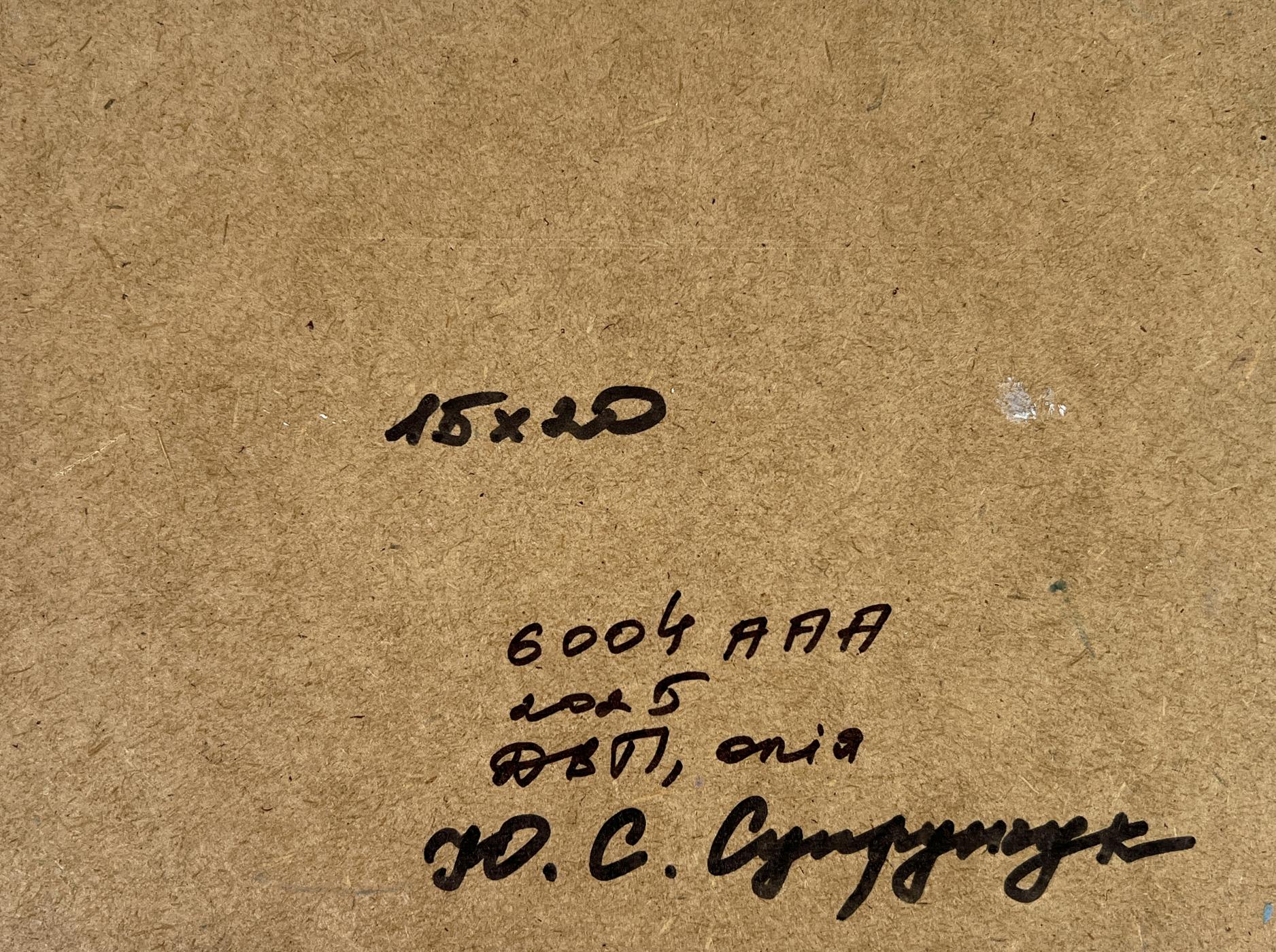 Back of Yuriy Suprunchuk Waves at the Seashore oil painting with handwritten inscription on textured brown paper