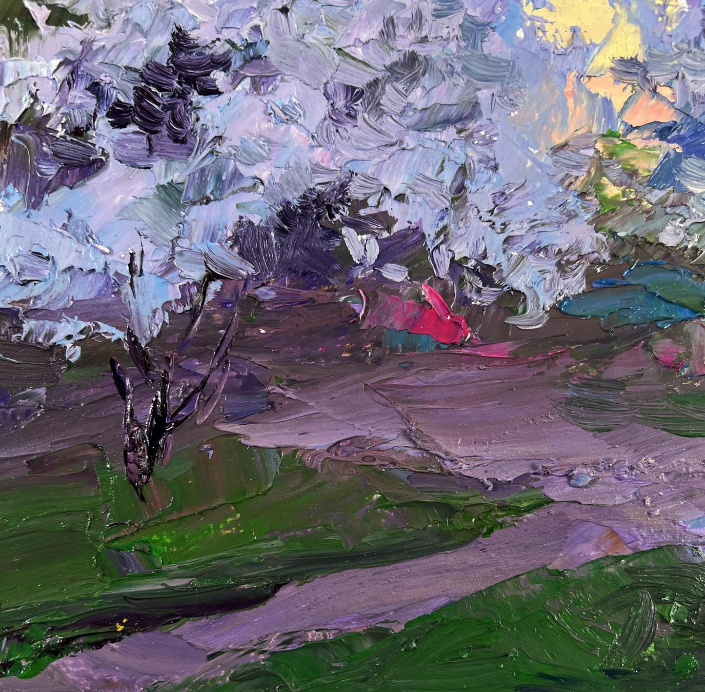 Vibrant impressionist oil painting Spring evening city mood by Boris Serdyuk