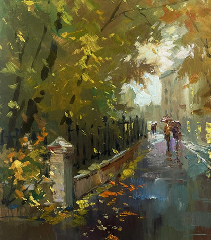 Oil painting Walking in the autumn city park by Yuriy Suprunchuk