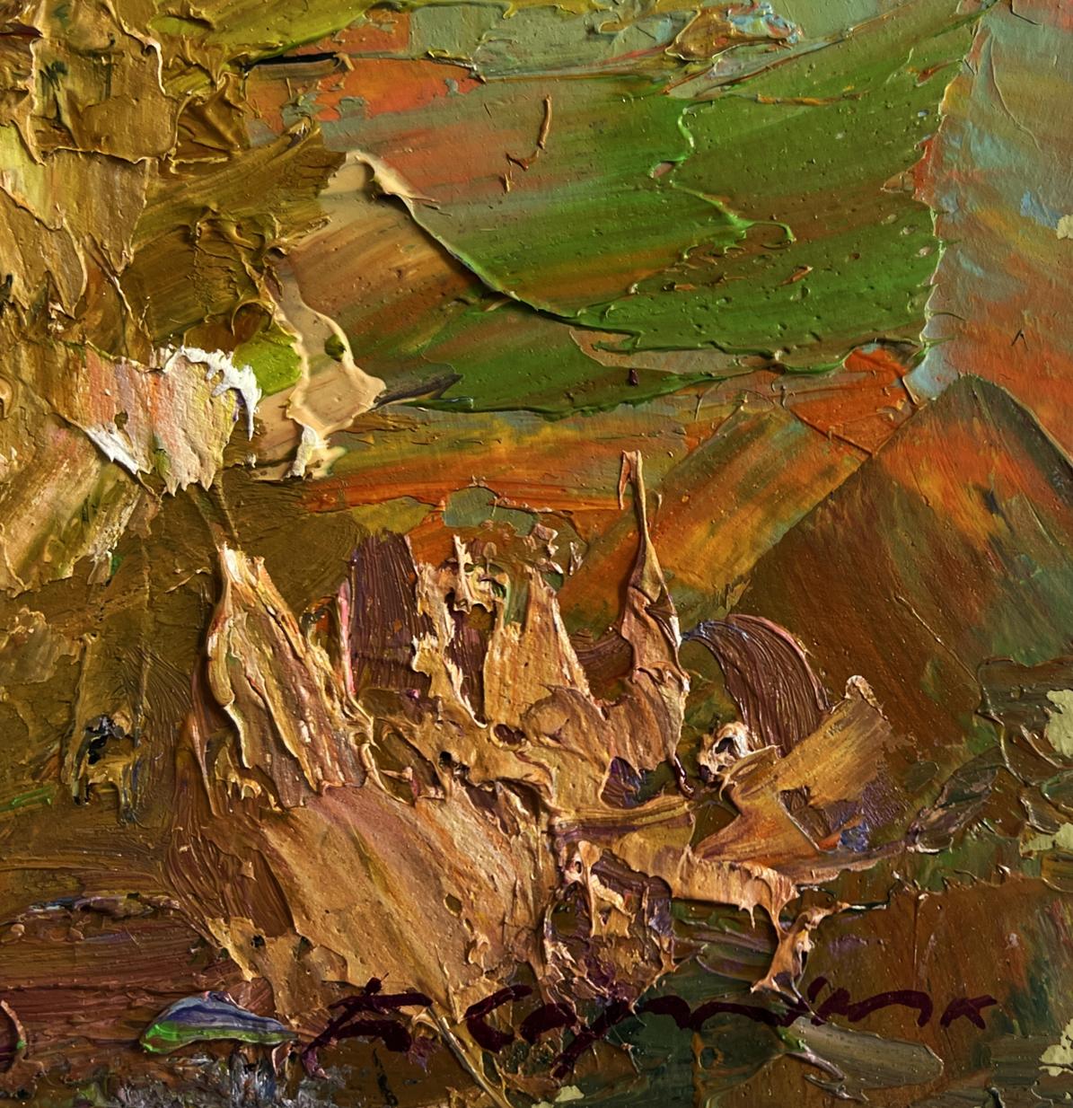 Impasto oil painting of Autumn road to the mountains by Boris Serdyuk