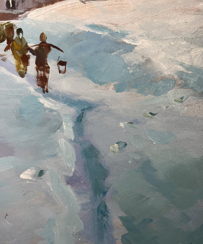 Oil painting Path through snowdrifts by Yuriy Suprunchuk, icy figures
