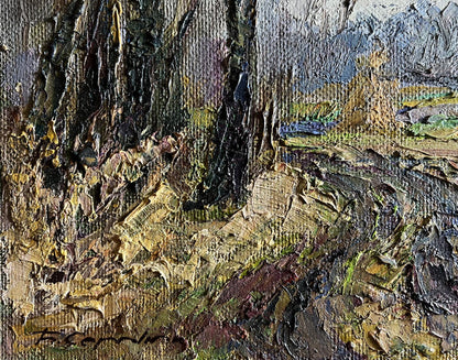 Textured oil painting of warm autumn forest by Boris Serdyuk