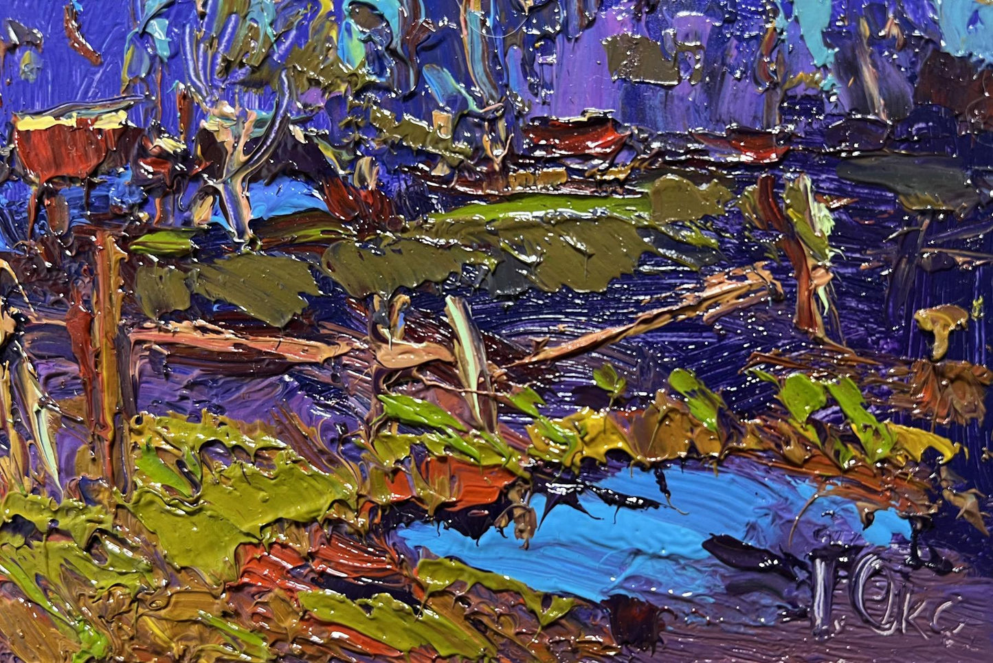 Vibrant impressionist oil painting Moonlight blue by Oksana Ivanyuk