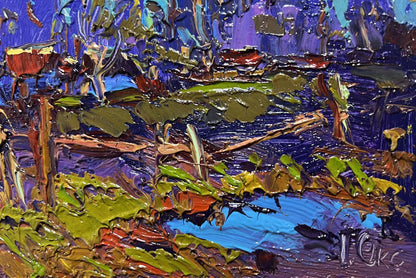 Vibrant impressionist oil painting Moonlight blue by Oksana Ivanyuk