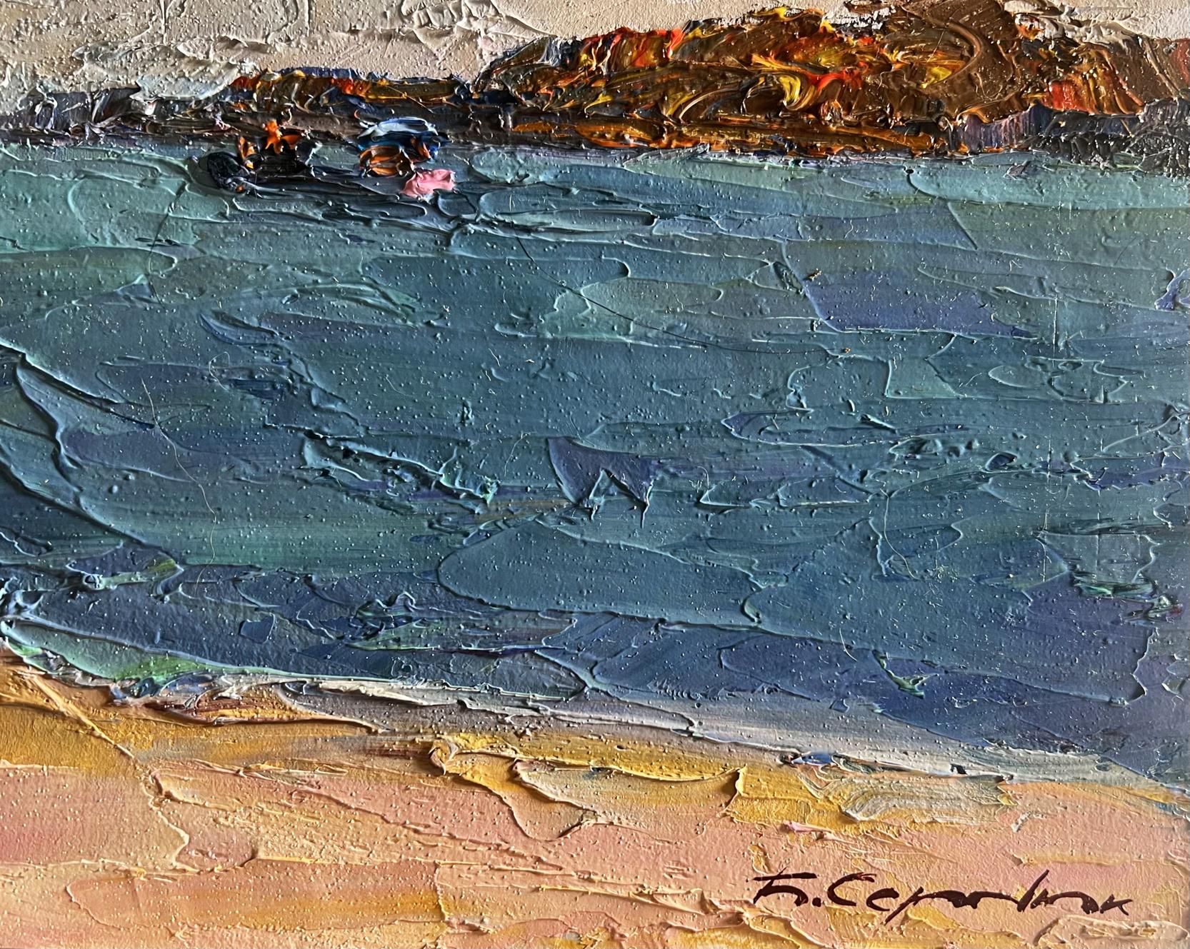Oil painting Evening after a thunderstorm by Boris Serdyuk, coastal scene