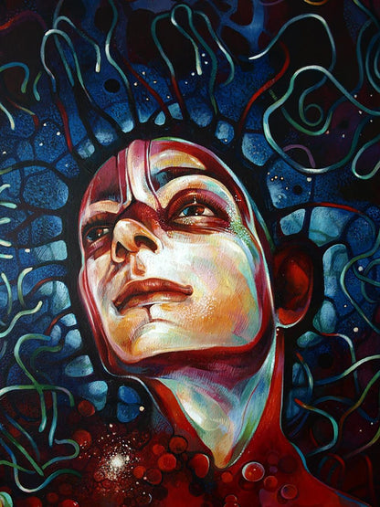 Vibrant stylized portrait in Oil painting Agnihotra by Konsta G. Amelinn