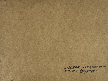 Back of Yuriy Suprunchuk Seagulls oil painting on brown textured paper