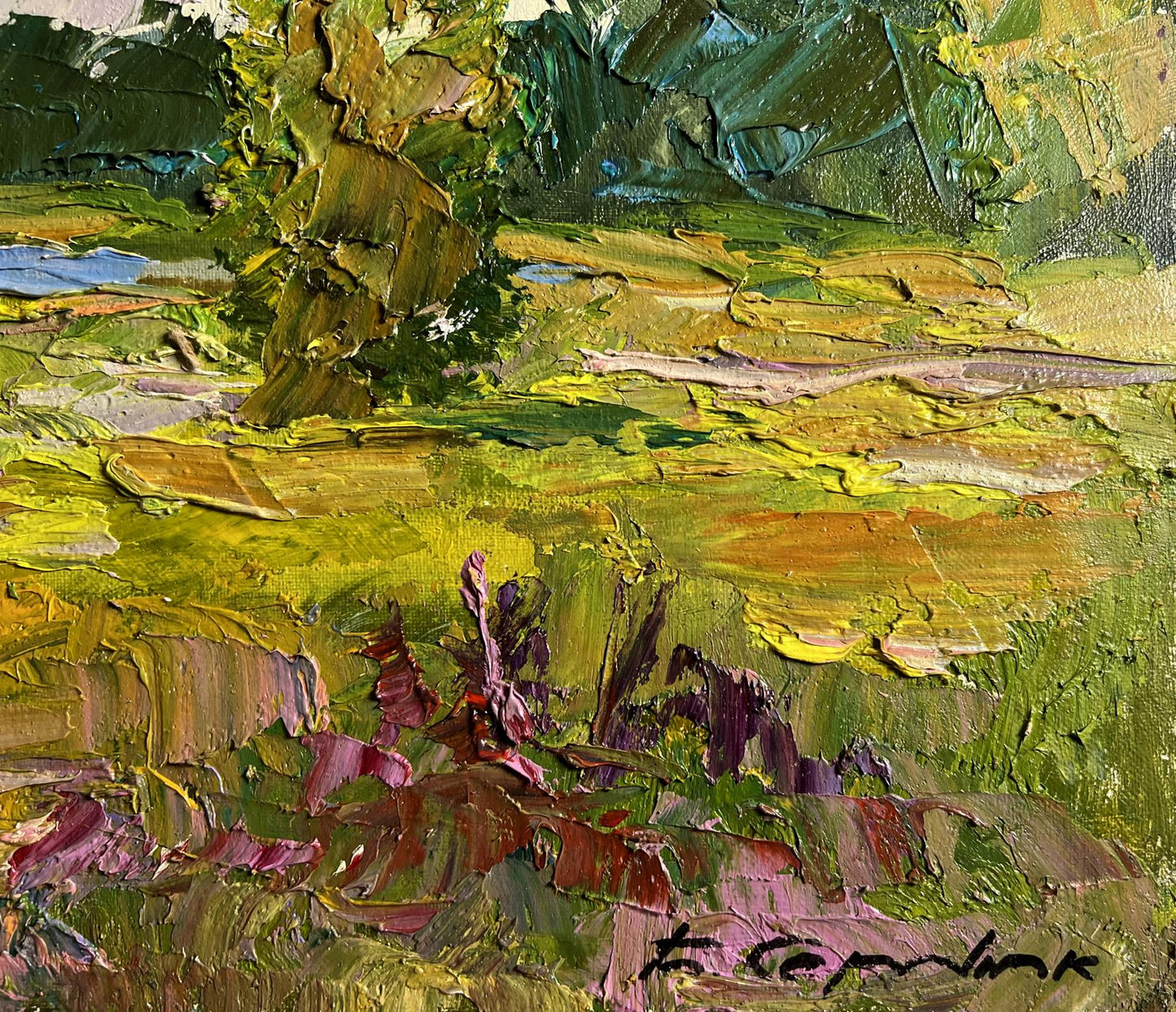 Vibrant impressionist oil painting In the summer forest by Boris Serdyuk