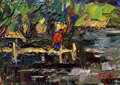 Vibrant impressionist oil painting Willows by the River by Oksana Ivanyuk